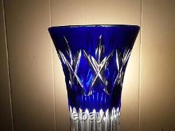 Val St Lambert Signed Cobalt Blue & Clear Crystal 6 Vase EXQUISITE