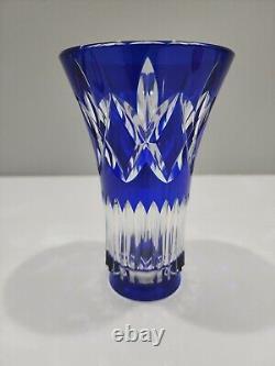 Val St Lambert Signed Cobalt Blue & Clear Crystal 6 Vase EXQUISITE