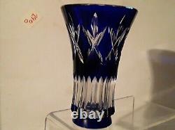 Val St Lambert Signed Cobalt Blue & Clear Crystal 6 Vase EXQUISITE