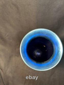 Vandermark Aurene Iridescent Blue Art Glass Vase 1980 EUC 9 1/2H