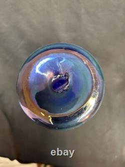 Vandermark Aurene Iridescent Blue Art Glass Vase 1980 EUC 9 1/2H