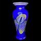 Vandermark Merritt Glass Studios Blue Iridescent 10.5 Art Glass Vase C1977