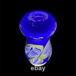 Vandermark Merritt Glass Studios Blue Iridescent 10.5 Art Glass Vase C1977