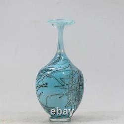 Vandermark Studio Style Art Glass Vase, Blue with Black Veins