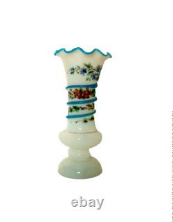 Vase Alabaster Glass H. P. Floral Blue Spiral Snake- Schachtenbach 1840 -1860