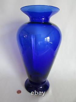 Vase Cobalt Blue Crystal Large Blown Old Pilgrim Art Glass 14in Tall Gorgeous