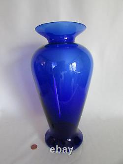 Vase Cobalt Blue Crystal Large Blown Old Pilgrim Art Glass 14in Tall Gorgeous