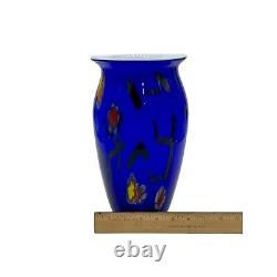 Vase Murano Style Millefiore Pattern Cobalt Blue Art Glass Vase MCM 11 H