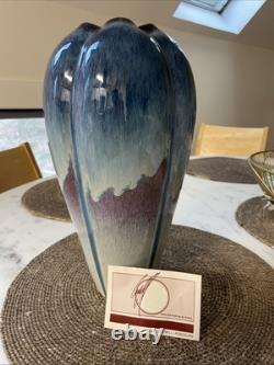 Vase with Blue Flambé Glaze Lobed Art Glass Signed 12.25 By Bill Campbell