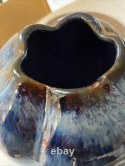 Vase with Blue Flambé Glaze Lobed Art Glass Signed 12.25 By Bill Campbell