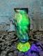 Vaseline Art Glass 12 inch Tall Blue Swirls, Bubbles Gorgeous Whitehurst Vase