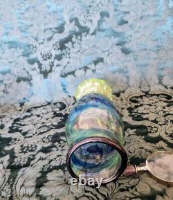 Vaseline Art Glass 12 inch Tall Blue Swirls, Bubbles Gorgeous Whitehurst Vase