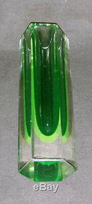 Vaseline Glass Murano Diamond Faceted Mandruzatto Studio Vase 1960's Rare