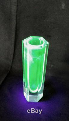 Vaseline Glass Murano Diamond Faceted Mandruzatto Studio Vase 1960's Rare