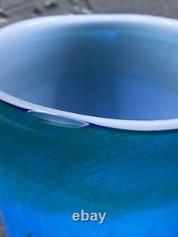 Venetian Blue Murano Italy Blown Art Glass Millefiori Vase By Dino Marten 11.5