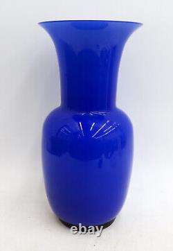 Venini Cobalt Blue Opalino Opaline Glass Vase 14 inches tall Signed 2012