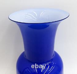 Venini Cobalt Blue Opalino Opaline Glass Vase 14 inches tall Signed 2012