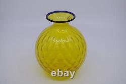 Venini Monofiori Balloton Yellow Glass Vase with Blue Rim