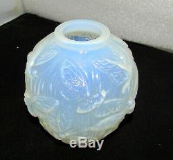 Verlys Art Glass Les Phalenes Moth Vase Art Deco Circa 1938 Lt Blue Opalescent