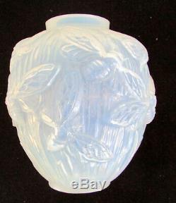 Verlys Art Glass Les Phalenes Moth Vase Art Deco Circa 1938 Lt Blue Opalescent