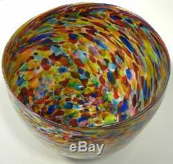 Very Large Hand Blown Glass Art Bowl / Vase Italian Style End Of Day Glass