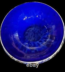 Very Large Murano Art Glass Vase Blue & Red, Gray Swirls 15 Tall