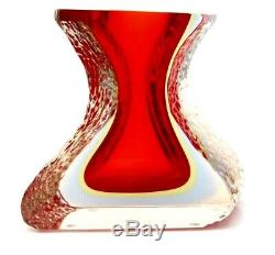 Very Large Murano Sommerso Submerged Space Age UFO Block Textured Block Vase