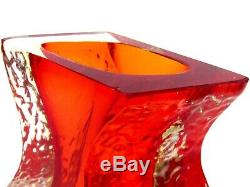 Very Large Murano Sommerso Submerged Space Age UFO Block Textured Block Vase