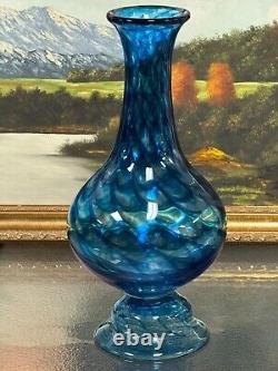 Very Nice Shape 14 bulbous footed blue swirl 2016 signed Vase