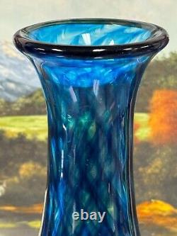 Very Nice Shape 14 bulbous footed blue swirl 2016 signed Vase