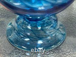 Very Nice Shape 14 bulbous footed blue swirl 2016 signed Vase