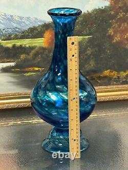 Very Nice Shape 14 bulbous footed blue swirl 2016 signed Vase