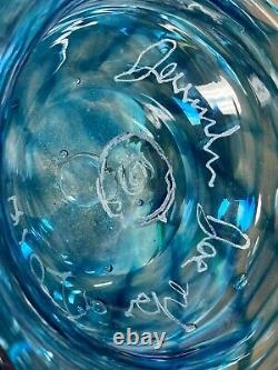 Very Nice Shape 14 bulbous footed blue swirl 2016 signed Vase