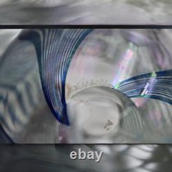 Very Pretty Robert Held Blue Pulled Feather Iridescent Canadian Art Glass Vase