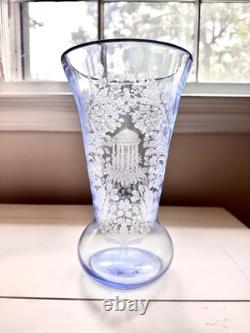 Very Rare 1924 Paden City Double Etched Gazebo 10 Blue Vase