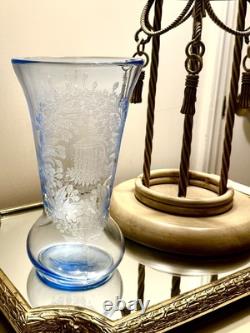 Very Rare 1924 Paden City Double Etched Gazebo 10 Blue Vase