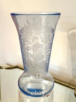 Very Rare 1924 Paden City Double Etched Gazebo 10 Blue Vase