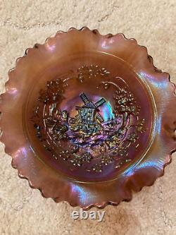 Very Rareimperial, Lavender, Windmill, Ruffled, Carnival Glass, Collar Base, Bowl1912
