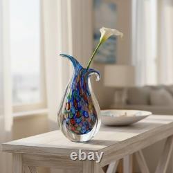 Vibrant Blue and Brown Glass Vase, Elegant Accent for Bedroom or Living Room