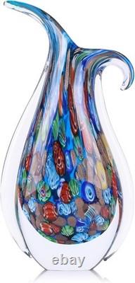 Vibrant Blue and Brown Glass Vase, Elegant Accent for Bedroom or Living Room