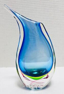 Vibrant Murano Green, Blue & Pink Art Glass Teardrop Vase