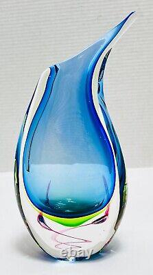 Vibrant Murano Green, Blue & Pink Art Glass Teardrop Vase