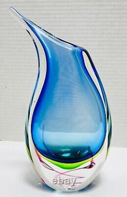 Vibrant Murano Green, Blue & Pink Art Glass Teardrop Vase