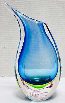 Vibrant Murano Green, Blue & Pink Art Glass Teardrop Vase