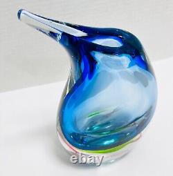 Vibrant Murano Green, Blue & Pink Art Glass Teardrop Vase