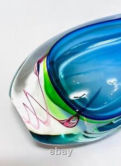 Vibrant Murano Green, Blue & Pink Art Glass Teardrop Vase