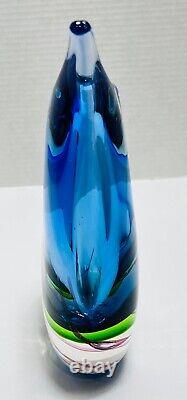 Vibrant Murano Green, Blue & Pink Art Glass Teardrop Vase