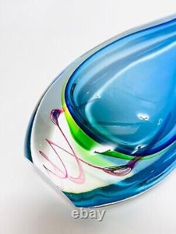 Vibrant Murano Green, Blue & Pink Art Glass Teardrop Vase