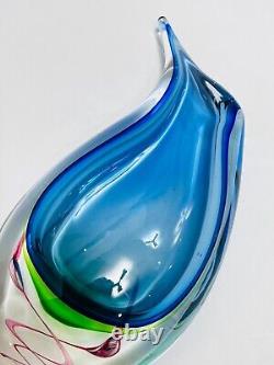 Vibrant Murano Green, Blue & Pink Art Glass Teardrop Vase