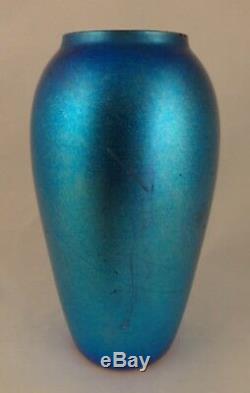 Victor Durand Blue Aurene Art Glass Vase. 5 5/8, Nice Iridescence. C. 1910-1925